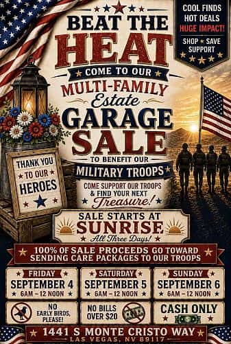 24th Annual HUGE Multi-Family GARAGE ESTATE SALE to BENEFIT Our MILITARY Troops