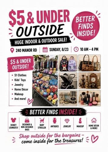 INDOOR & OUTDOOR SALE!  240 Manor Rd 📅 Sunday, 8/23 ⏰ 10 - 4 — photo 1
