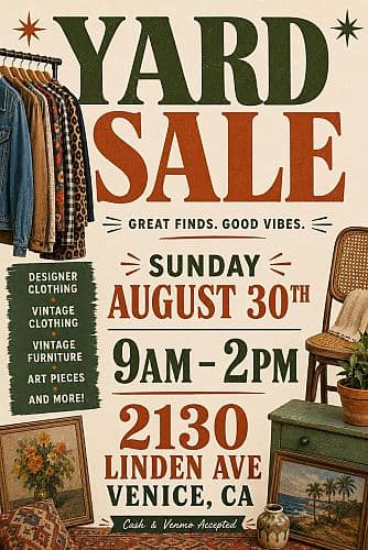 Eclectic Venice Yard Sale - Sunday August 30th