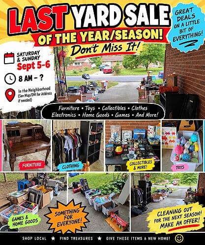 🚨 LAST YARD SALE OF THE YEAR! 🚨