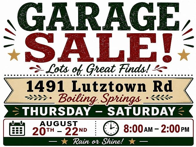 Garage Sale - Boiling Springs - Aug. 20-22