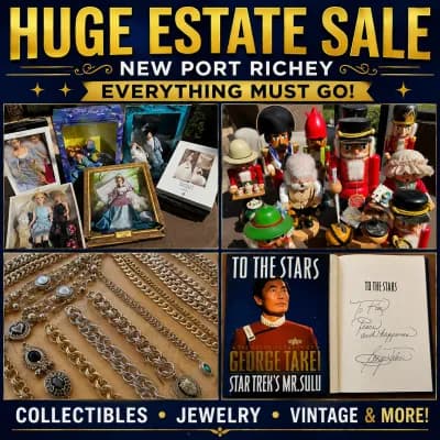 HUGE NEW PORT RICHEY WHOLE HOUSE ESTATE SALE JEWELRY, BARBIE, STAR TREK, STEINBACH, VINYL 78 & 45, A — photo 1