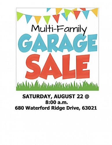 Multi-Family Garage Sale - Saturday, August 22 @ 8:00 am!