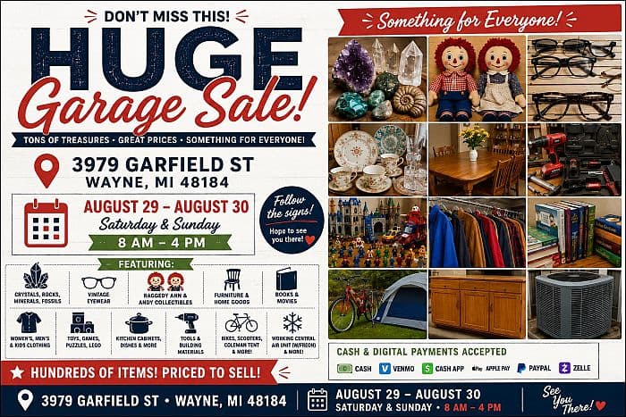 HUGE 2-DAY YARD SALE - WAYNE, MI!