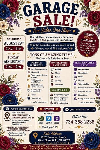 🌸 HUGE GARAGE SALE + WEDDING & EVENT DÉCOR SALE! 🌸