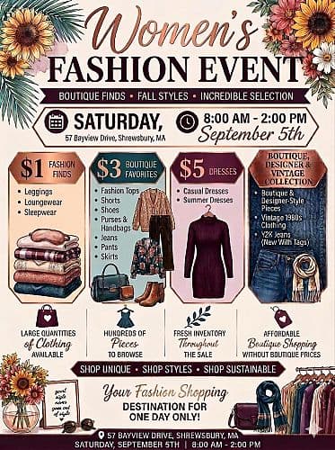Women's Fashion Clothing Event- Rain or Shine!