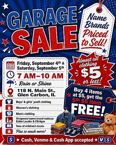 Garage Sale 9/4 and 9/5 from 7am-10am