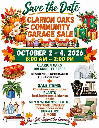 Multi-family Garage Sale, Clarion Oaks Subdivision