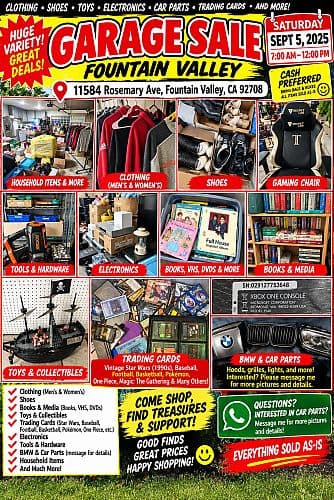 HUGE Garage Sale - Fountain Valley - Sat. Sept. 5 - 7AM-12PM