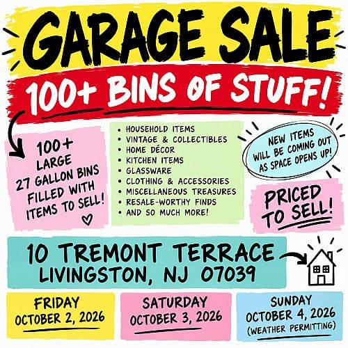 π₯ HUGE GARAGE SALE - 100+ BINS OF STUFF! π₯Livingston, NJ