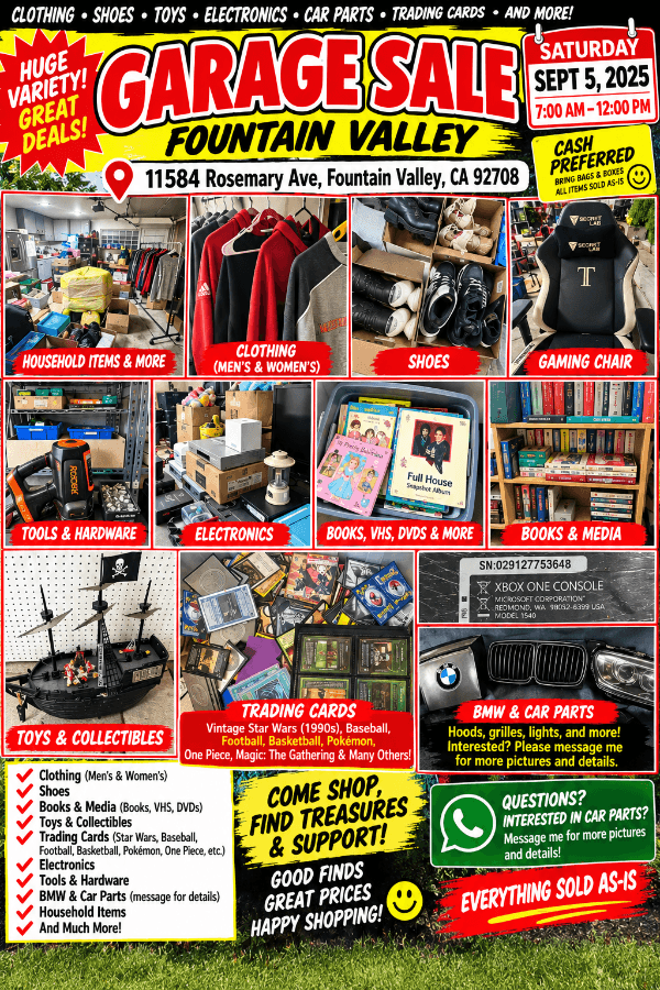 HUGE Garage Sale - Fountain Valley - Sat. Sept. 5 - 7AM-12PM