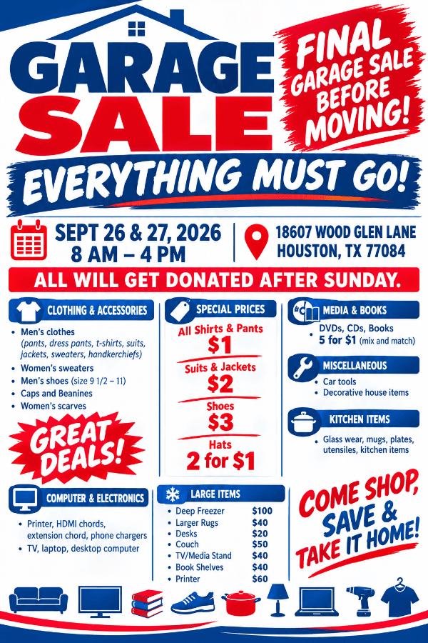 🚨 FINAL GARAGE SALE BEFORE WE MOVE! 🚨