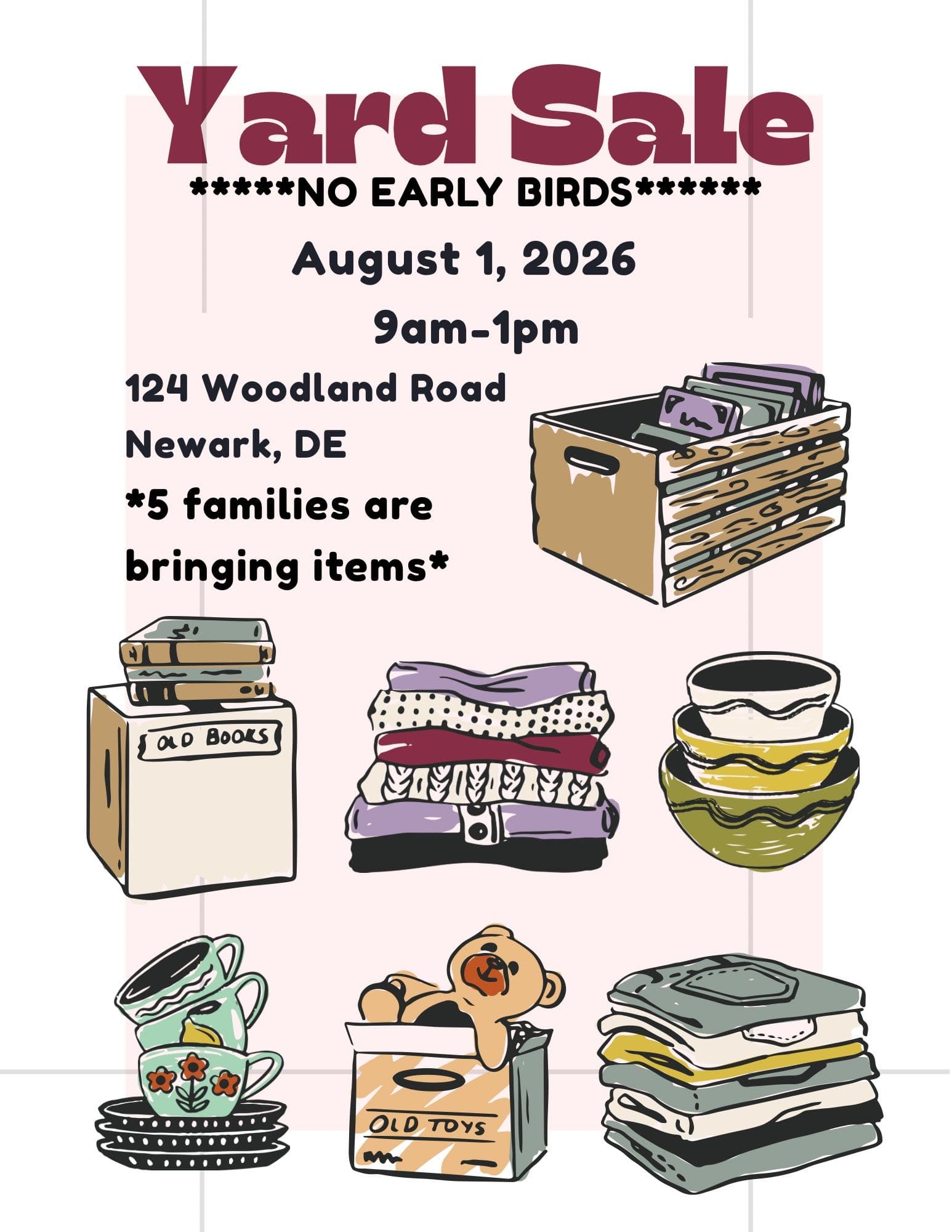 5 family yard/garage Sat, Aug 1st 9-1