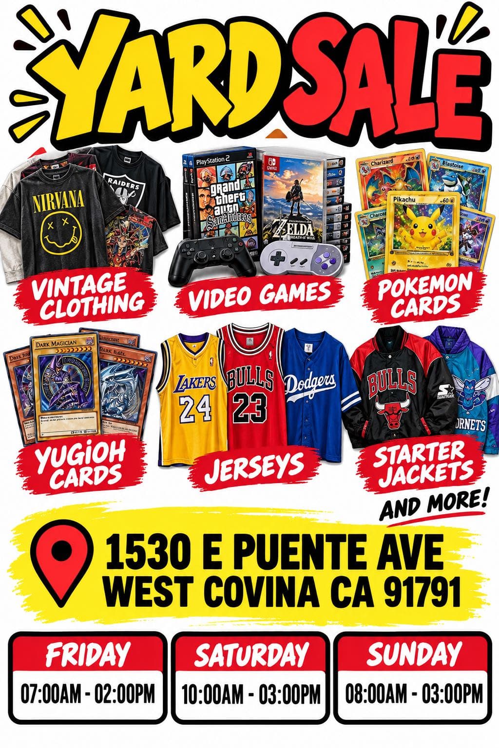 yard sale Pokemon cards video games vintage clothing etc