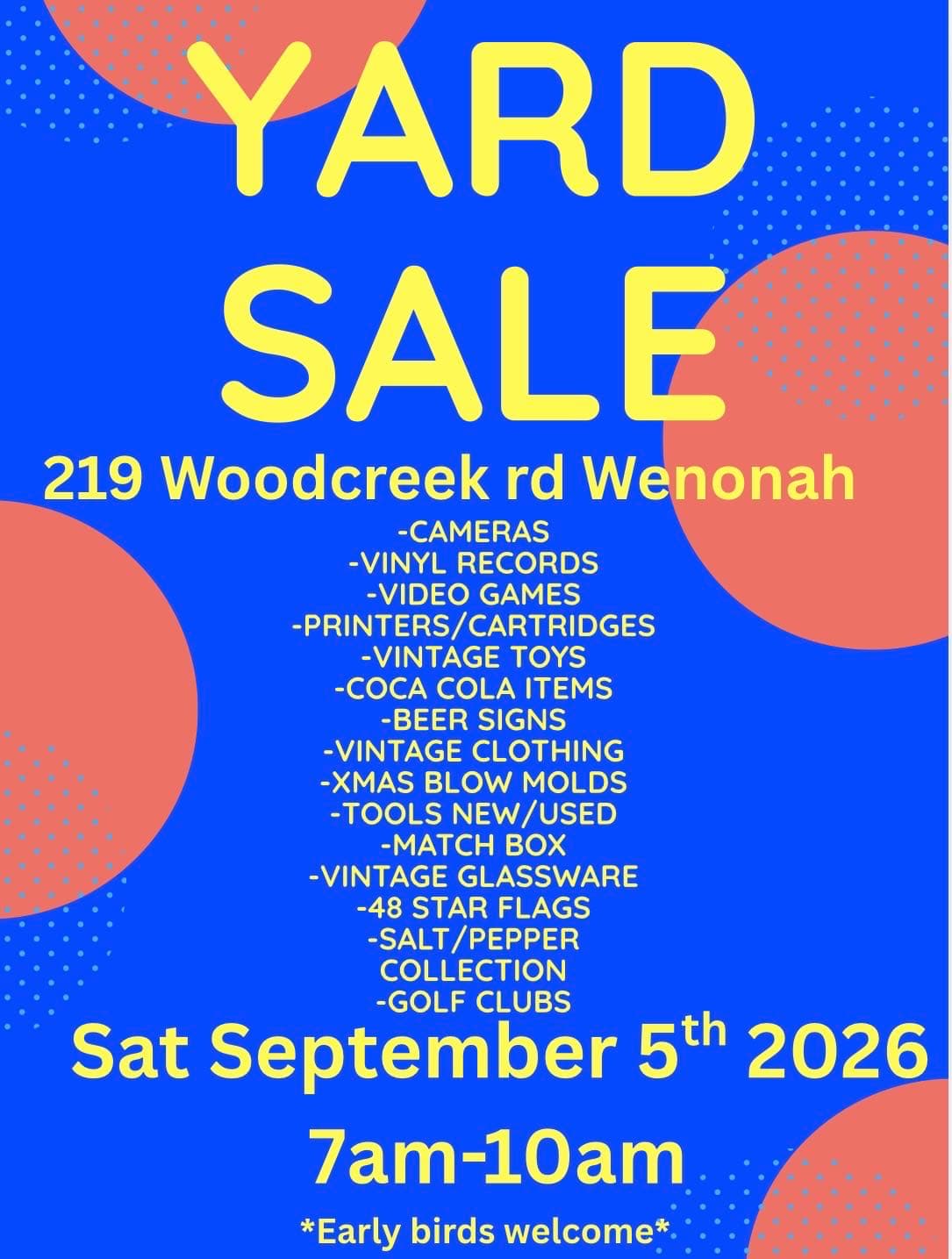 YARD SALE 9/5 7am-10am