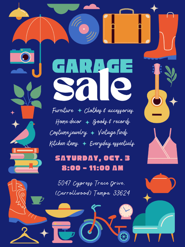 Carrollwood garage sale this Saturday, Oct. 3! 🛍️
