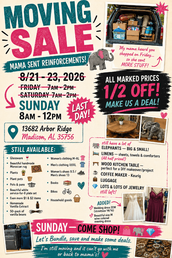 Last Day - Moving Sale