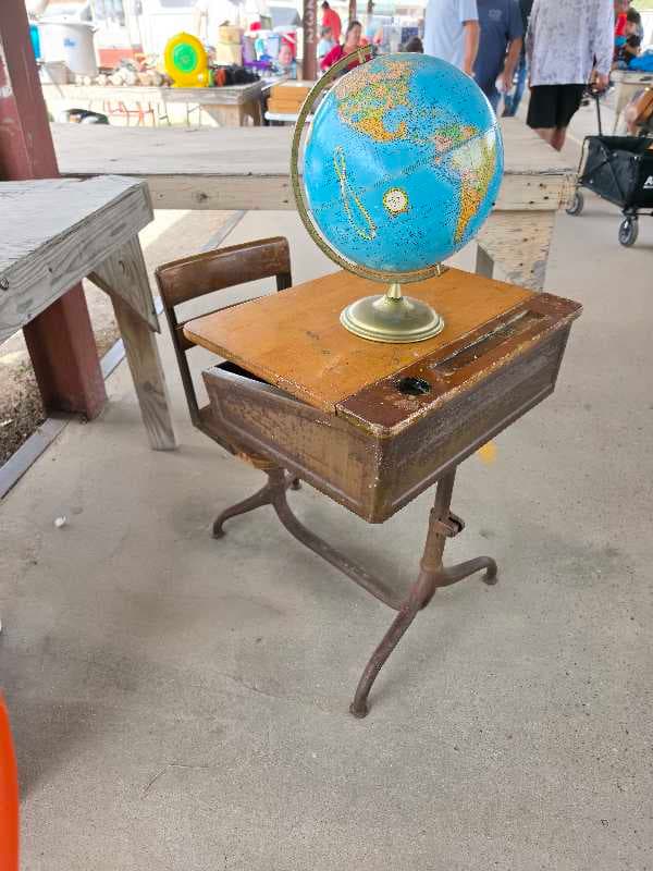 Vintage child's desk with attached chair